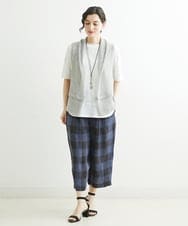 NHLGS10250 GIANNI LO GIUDICE(小さいサイズ)(メゾン ドゥ サンク) 先染めリネンブロックチェックパンツ ネイビー×ブラック
