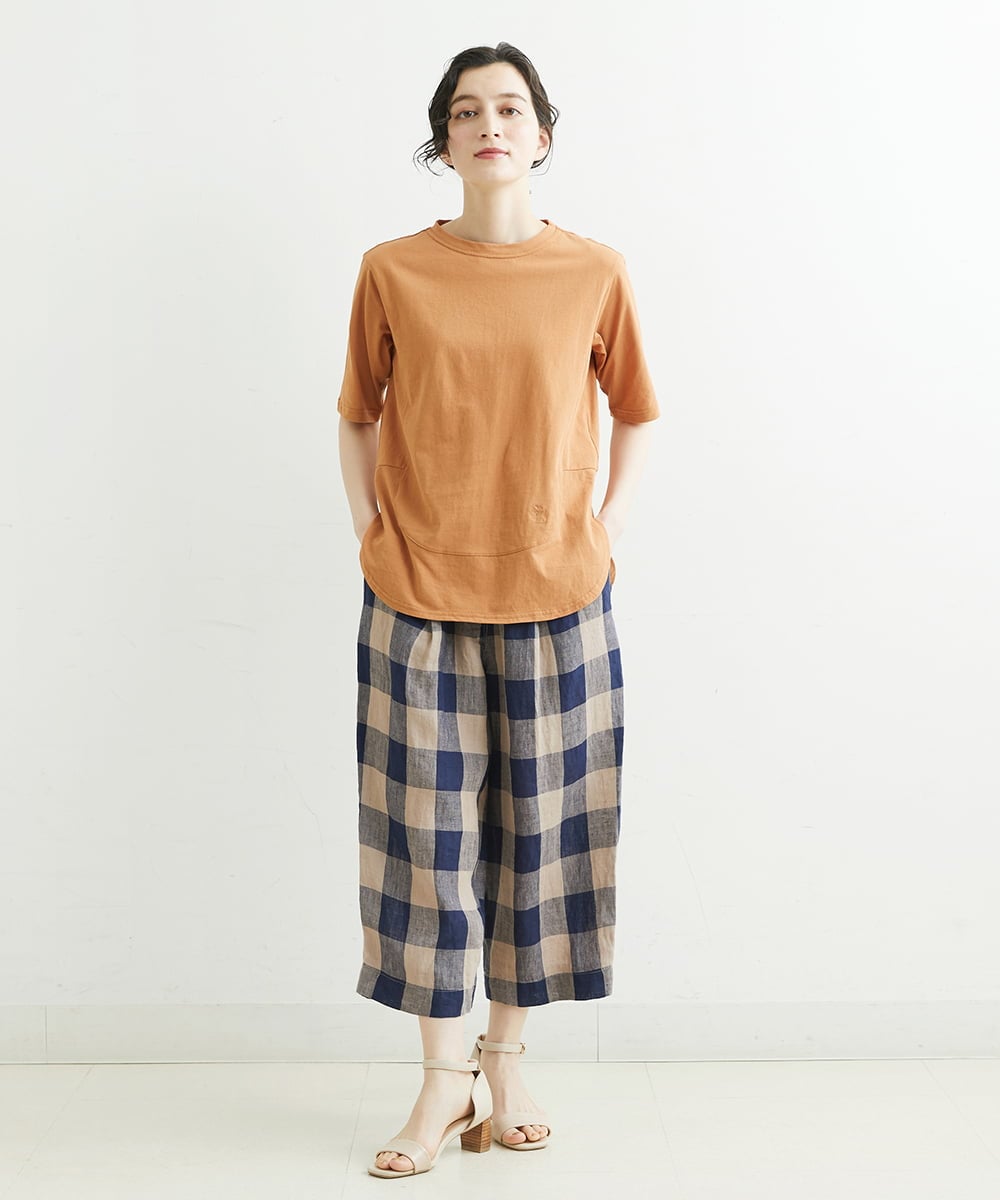 NHLGS10250 GIANNI LO GIUDICE(小さいサイズ)(メゾン ドゥ サンク) 先染めリネンブロックチェックパンツ ネイビー×ブラック