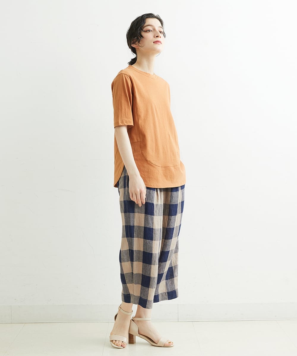 NHLGS10250 GIANNI LO GIUDICE(小さいサイズ)(メゾン ドゥ サンク) 先染めリネンブロックチェックパンツ ネイビー×ブラック