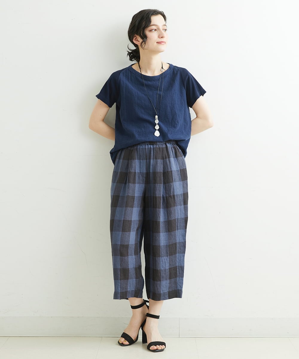 NHLGS10250 GIANNI LO GIUDICE(小さいサイズ)(メゾン ドゥ サンク) 先染めリネンブロックチェックパンツ ネイビー×ブラック