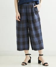 NHLGS10250 GIANNI LO GIUDICE(小さいサイズ)(メゾン ドゥ サンク) 先染めリネンブロックチェックパンツ ネイビー×ブラック