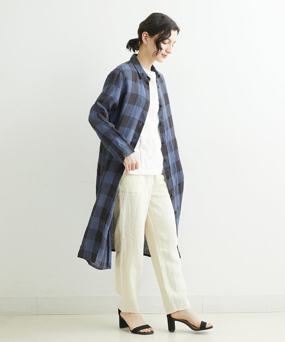 NHLGS44230 GIANNI LO GIUDICE(小さいサイズ)(メゾン ドゥ サンク) [洗える]リネンタンブラーテーパードパンツ グレー