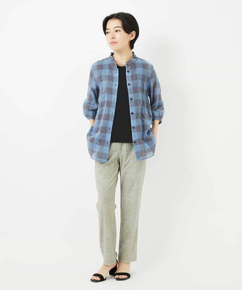 NHLHC91170 GIANNI LO GIUDICE(小さいサイズ)(メゾン ドゥ サンク) [3サイズ展開]ぼかし調チェック柄ハイテンションストレッチパンツ オフホワイト