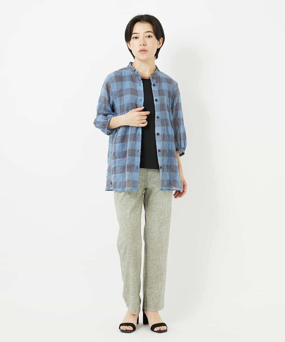 NHLHC91170 GIANNI LO GIUDICE(小さいサイズ)(メゾン ドゥ サンク) [3サイズ展開]ぼかし調チェック柄ハイテンションストレッチパンツ オフホワイト
