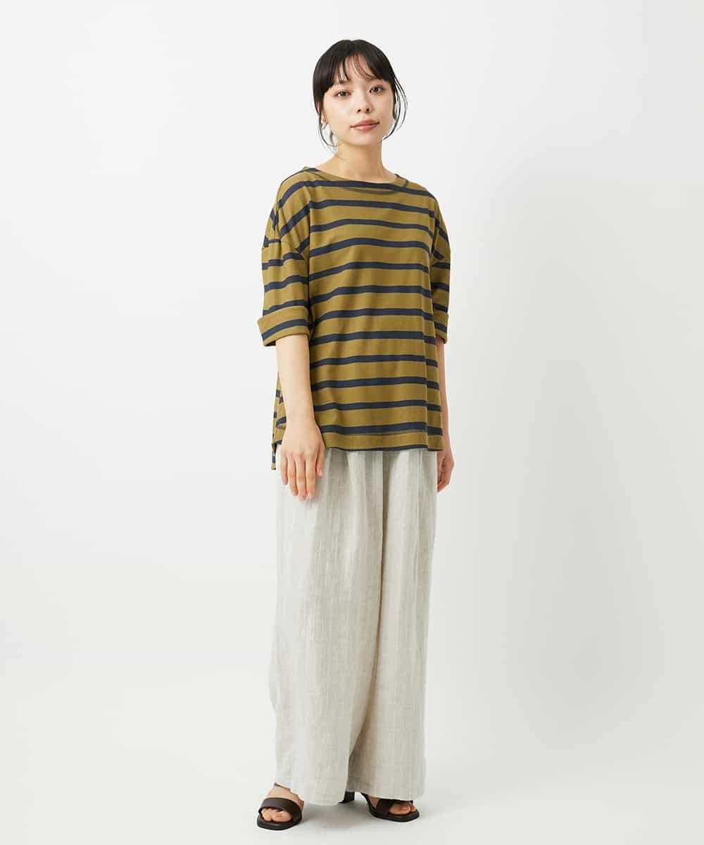 NHLHD66300 GIANNI LO GIUDICE(小さいサイズ)(メゾン ドゥ サンク) 麻ストライプパンツ ベージュ