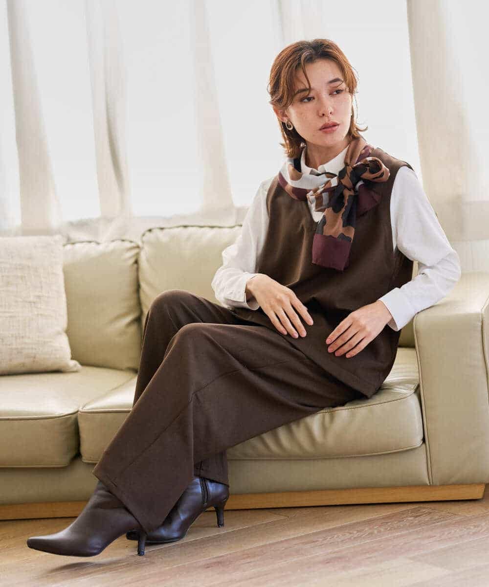 NHLJD18250 GIANNI LO GIUDICE(小さいサイズ)(メゾン ドゥ サンク) [日本製/セットアップ対応]アルガンギャバパンツ ブラウン