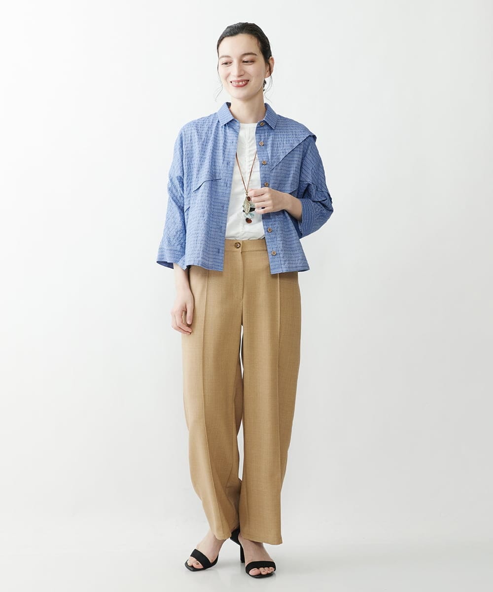 NHLJP20190 GIANNI LO GIUDICE(小さいサイズ)(メゾン ドゥ サンク) センタープレスストレートパンツ ベージュ