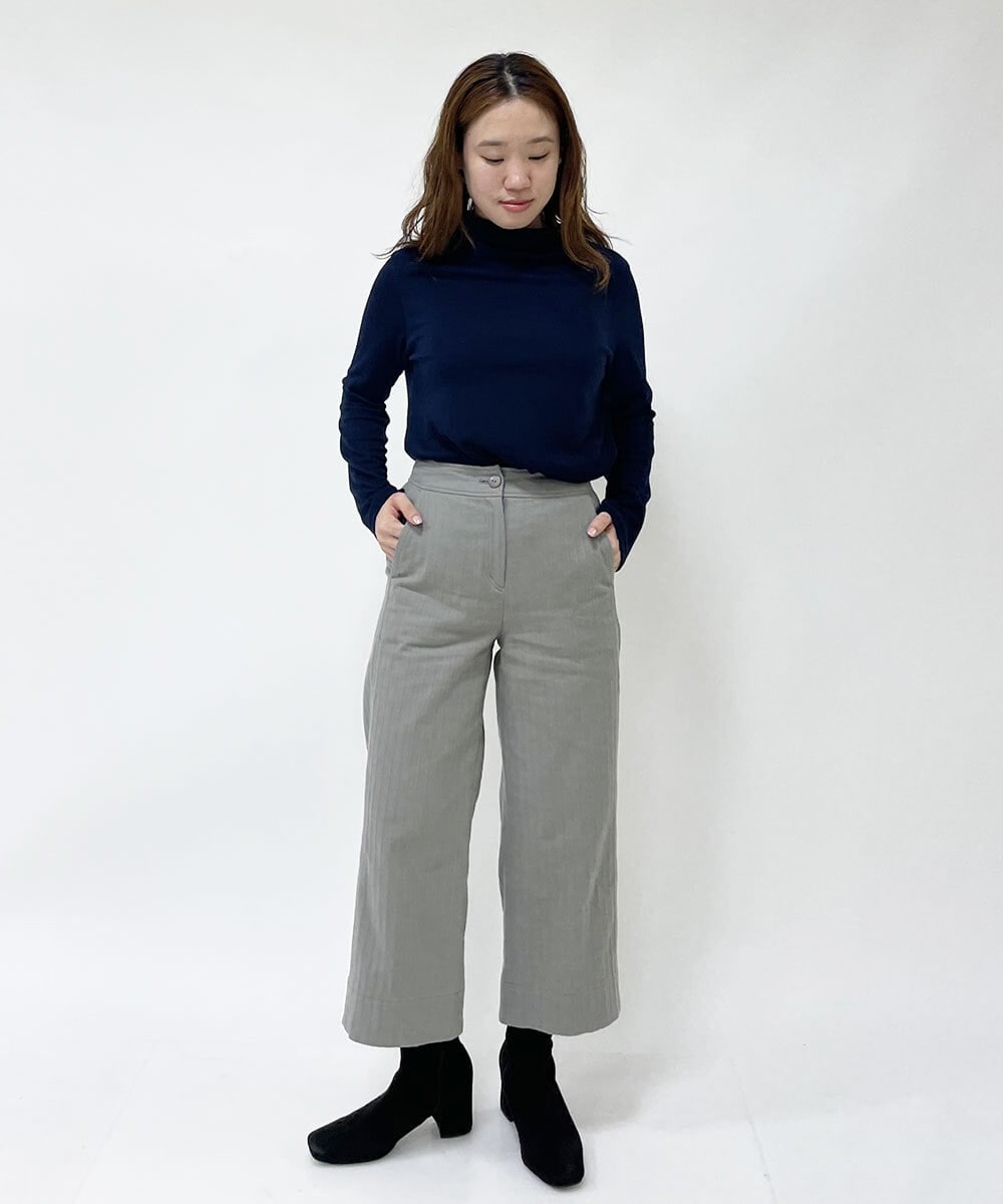 NHLJQ15250 GIANNI LO GIUDICE(小さいサイズ)(メゾン ドゥ サンク) ［日本製］起毛ストライプストレートパンツ グリーン