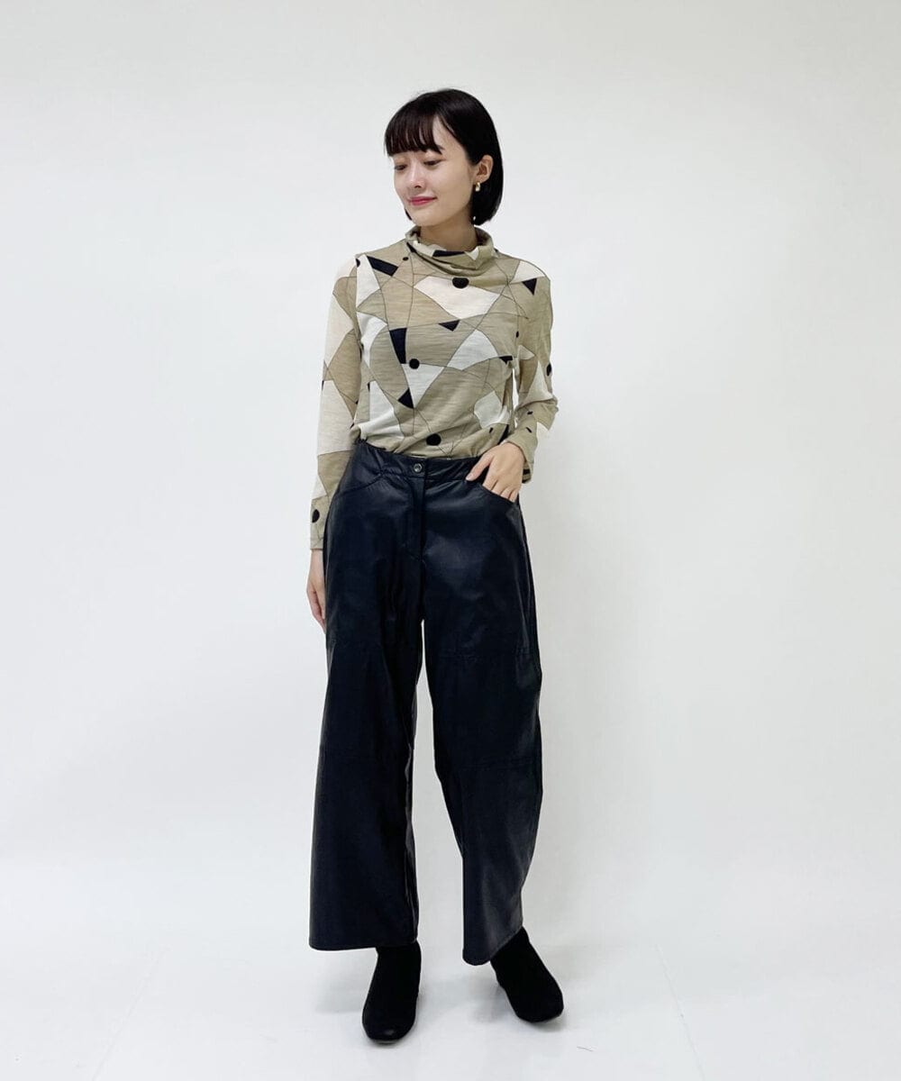 NHLJQ21270 GIANNI LO GIUDICE(小さいサイズ)(メゾン ドゥ サンク) エコレザーストレートパンツ ブラック