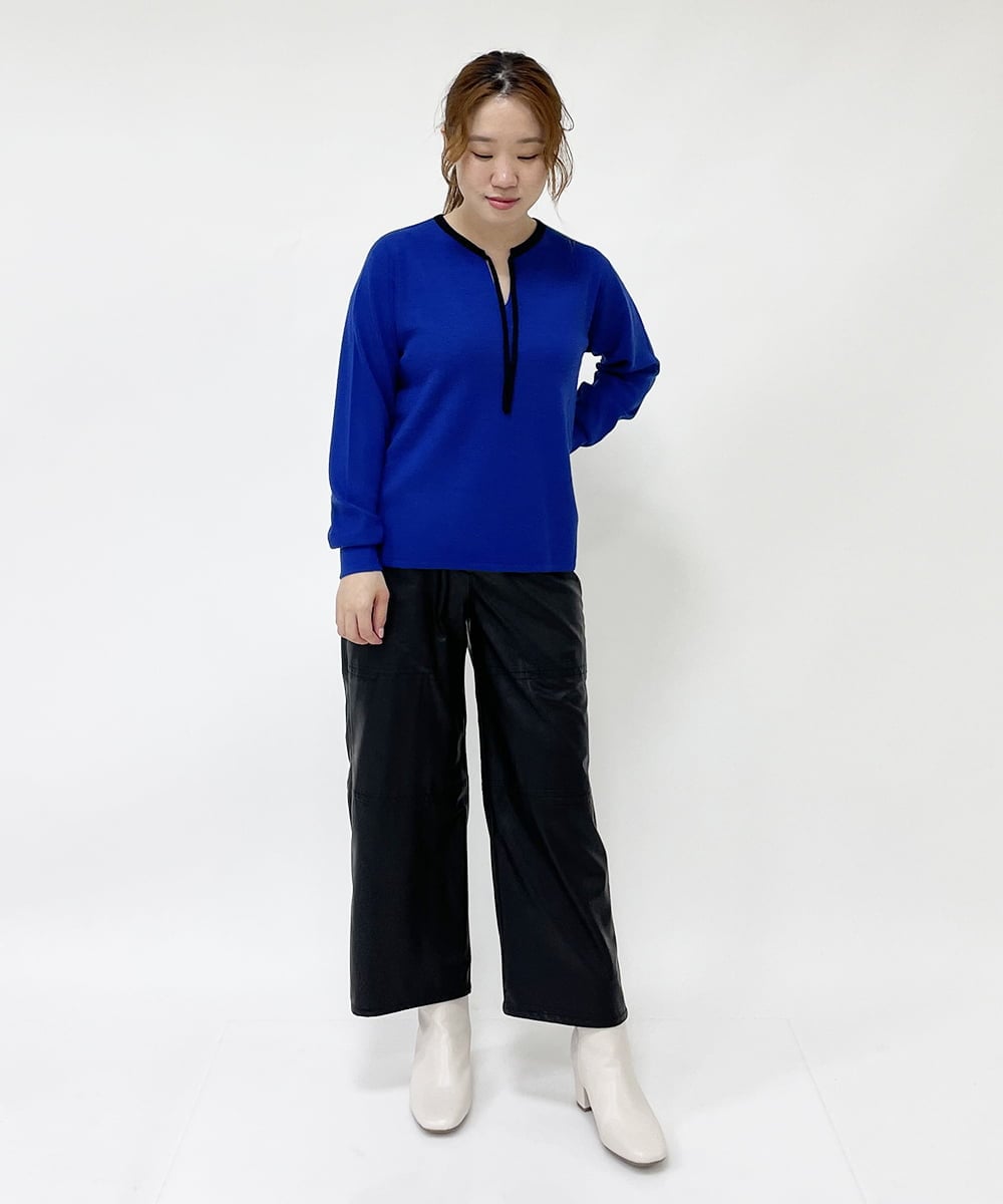 NHLJQ21270 GIANNI LO GIUDICE(小さいサイズ)(メゾン ドゥ サンク) エコレザーストレートパンツ ブラック