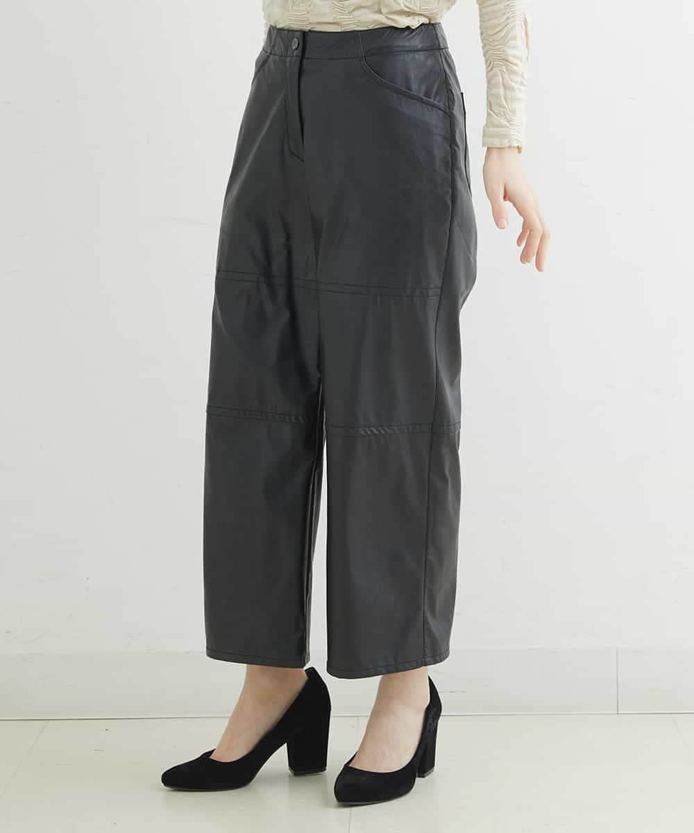 NHLJQ21270 GIANNI LO GIUDICE(小さいサイズ)(メゾン ドゥ サンク) エコレザーストレートパンツ ブラック