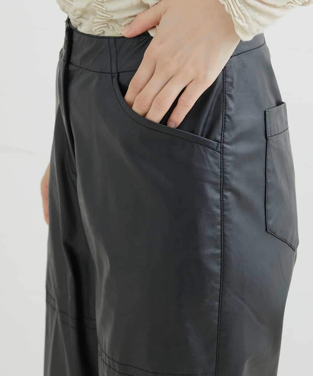 NHLJQ21270 GIANNI LO GIUDICE(小さいサイズ)(メゾン ドゥ サンク) エコレザーストレートパンツ ブラック