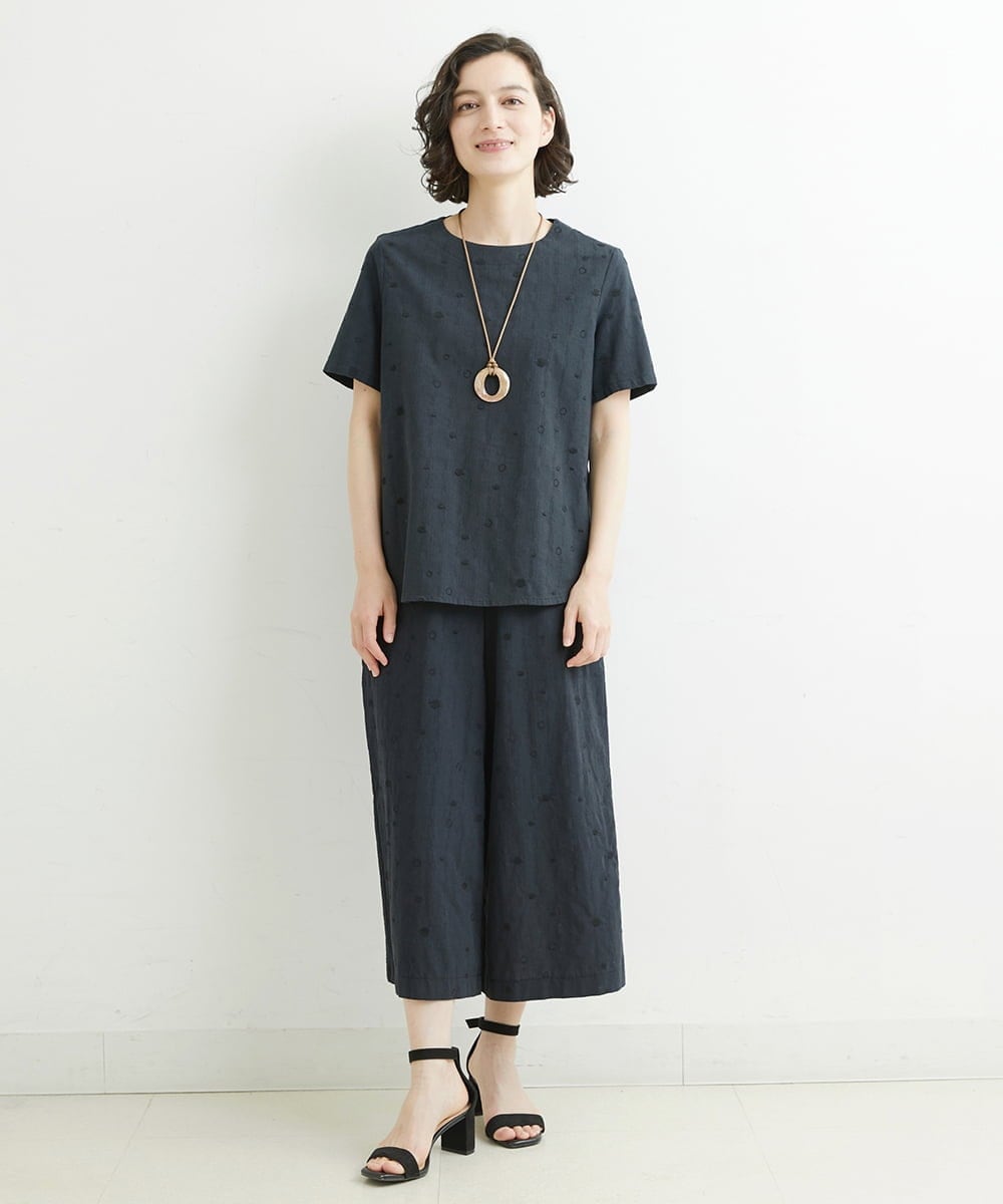 NHLJT25230 GIANNI LO GIUDICE(小さいサイズ)(メゾン ドゥ サンク) [セットアップ対応]スラブコットンドット刺繍パンツ ブラック（墨黒）