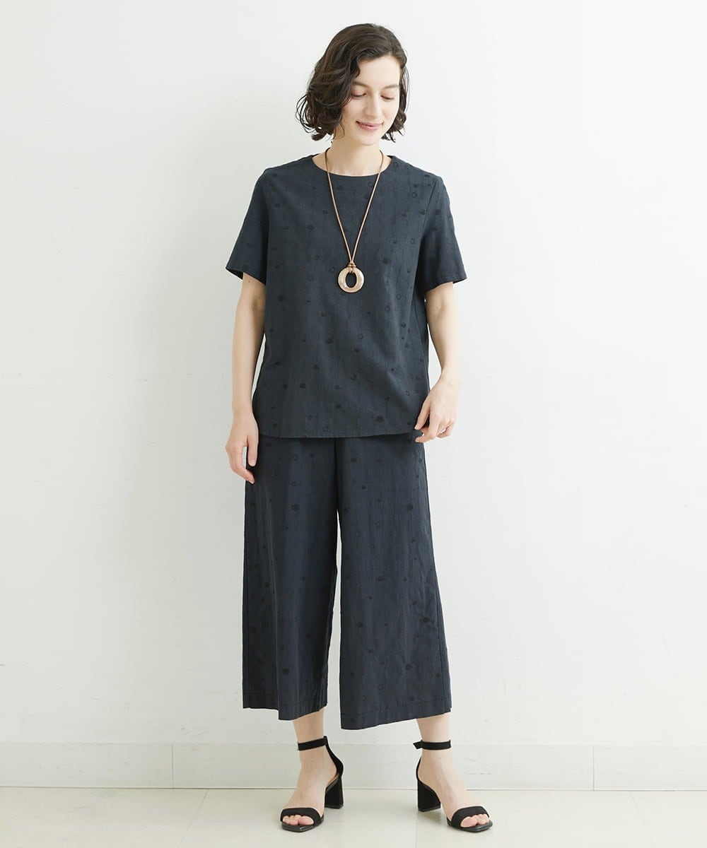 NHLJT25230 GIANNI LO GIUDICE(小さいサイズ)(メゾン ドゥ サンク) [セットアップ対応]スラブコットンドット刺繍パンツ ブラック（墨黒）