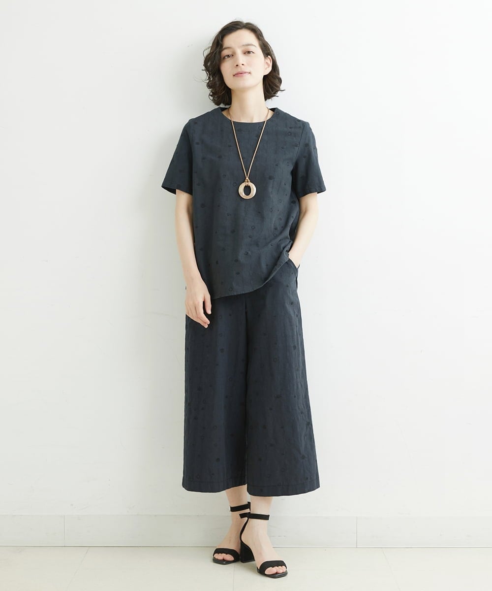 NHLJT25230 GIANNI LO GIUDICE(小さいサイズ)(メゾン ドゥ サンク) [セットアップ対応]スラブコットンドット刺繍パンツ ブラック（墨黒）