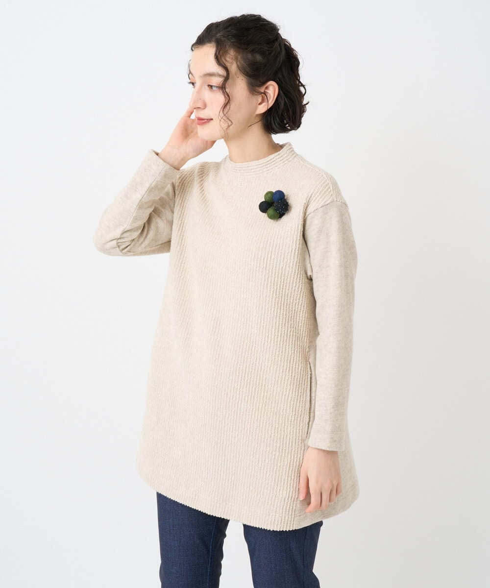 NHPAE20360 GIANNI LO GIUDICE(小さいサイズ)(メゾン ドゥ サンク) コットンスラブインレーチュニックカットソー ベージュ