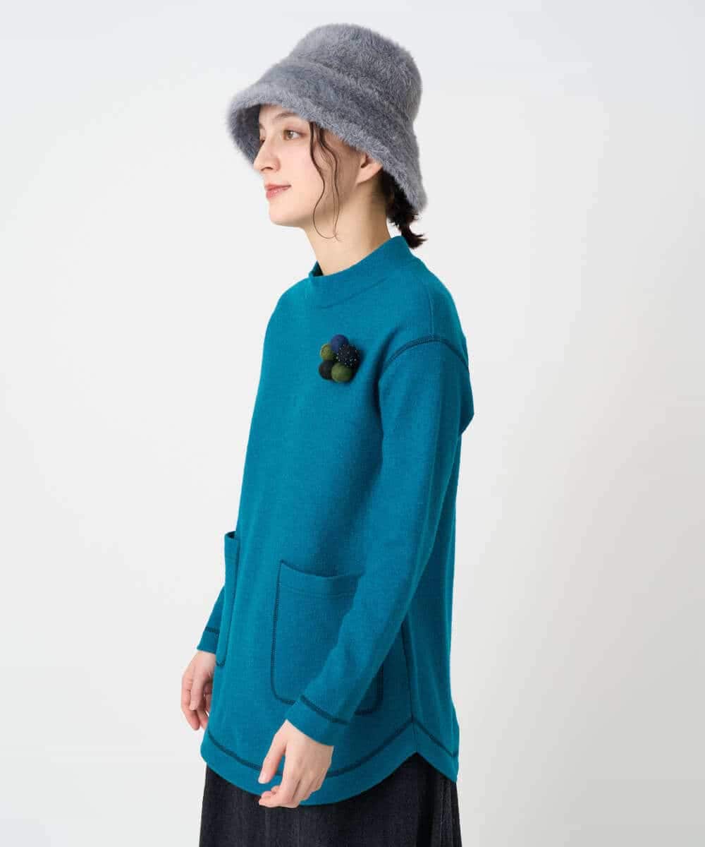 NHPAF18270 GIANNI LO GIUDICE(小さいサイズ)(メゾン ドゥ サンク) [日本製]ウールマイクロループスクランブル編みチュニックカットソー グリーン