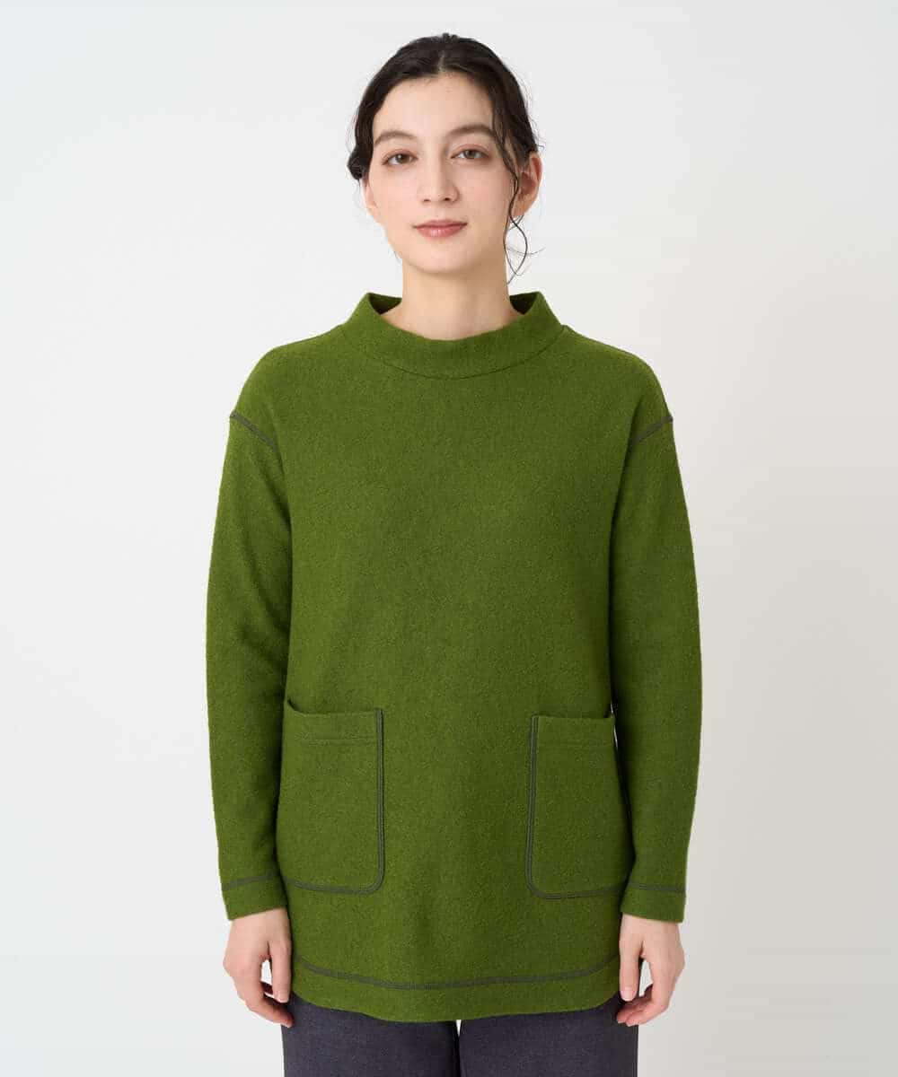 NHPAF18270 GIANNI LO GIUDICE(小さいサイズ)(メゾン ドゥ サンク) [日本製]ウールマイクロループスクランブル編みチュニックカットソー グリーン