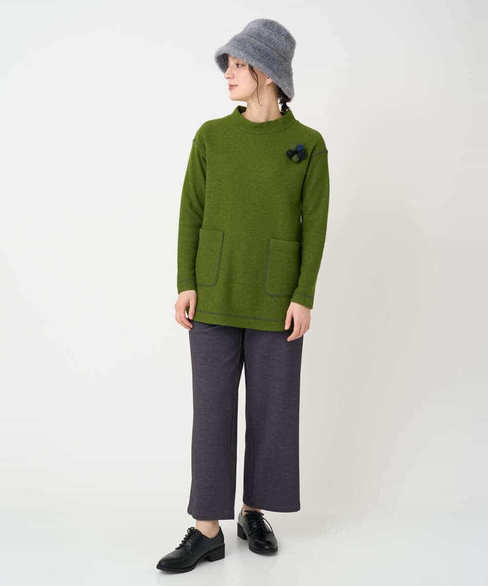 NHPAF18270 GIANNI LO GIUDICE(小さいサイズ)(メゾン ドゥ サンク) [日本製]ウールマイクロループスクランブル編みチュニックカットソー グリーン