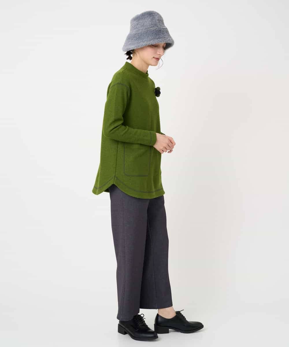 NHPAF18270 GIANNI LO GIUDICE(小さいサイズ)(メゾン ドゥ サンク) [日本製]ウールマイクロループスクランブル編みチュニックカットソー グリーン