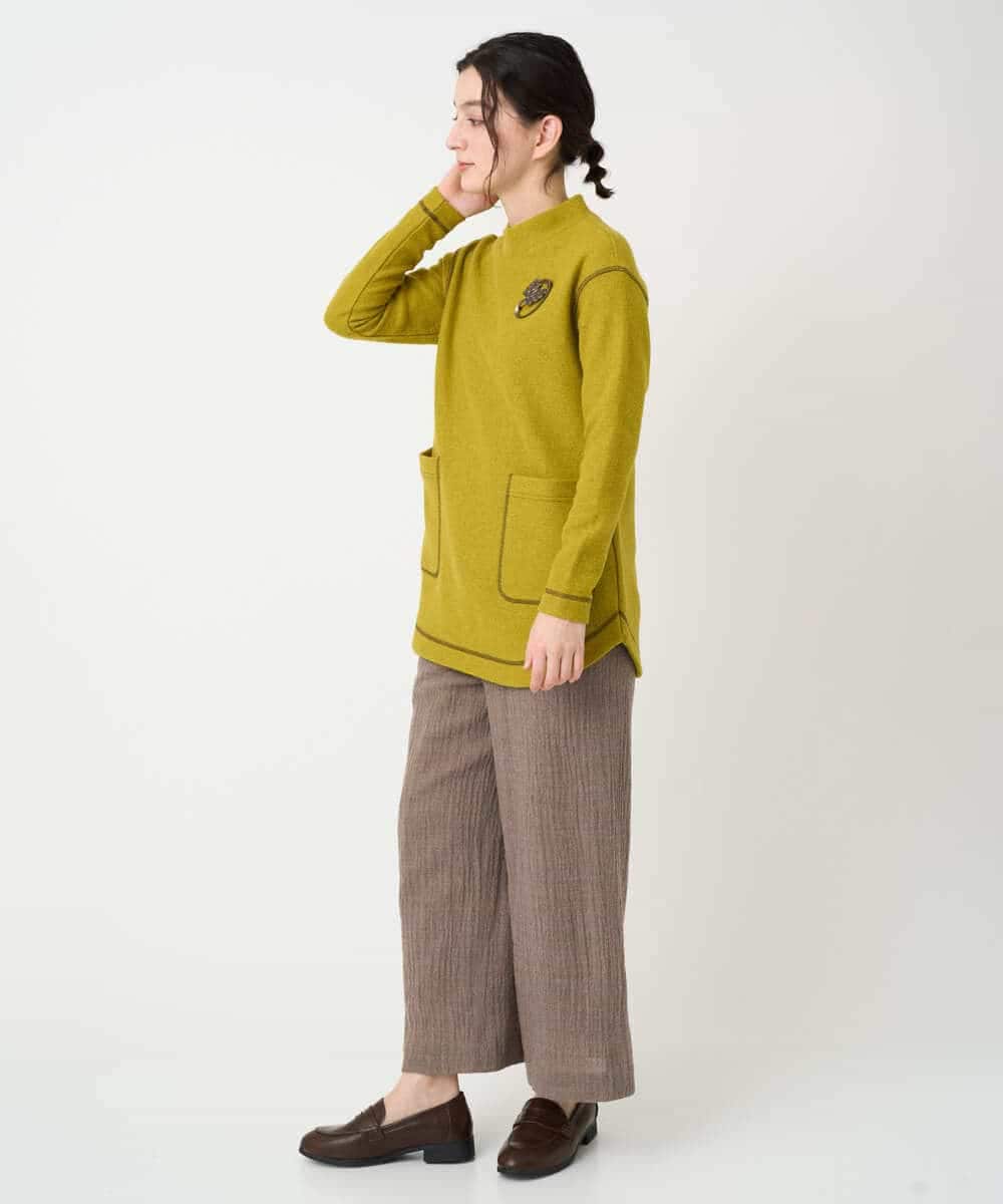 NHPAF18270 GIANNI LO GIUDICE(小さいサイズ)(メゾン ドゥ サンク) [日本製]ウールマイクロループスクランブル編みチュニックカットソー グリーン