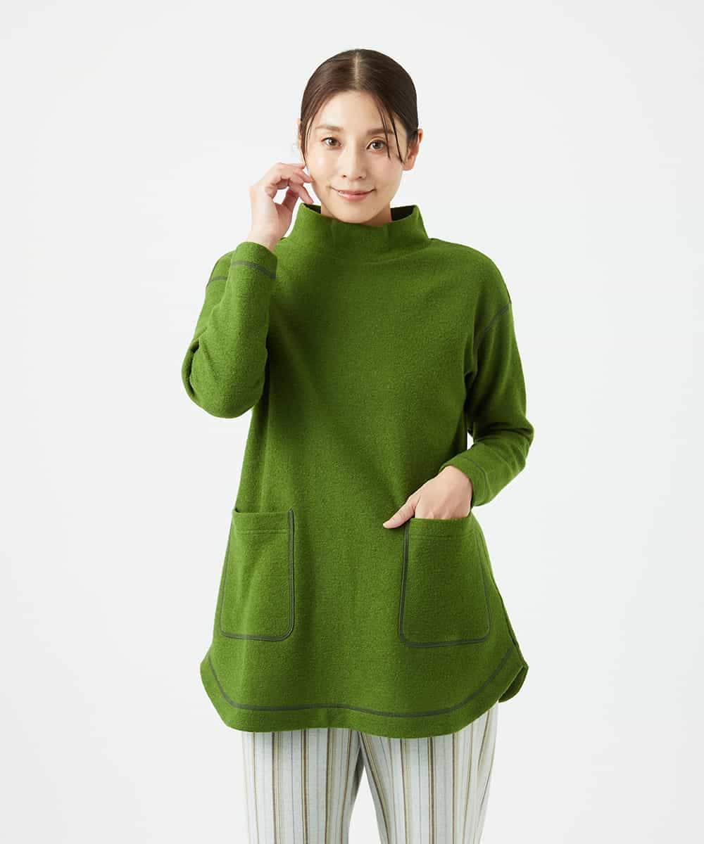 NHPAF18270 GIANNI LO GIUDICE(小さいサイズ)(メゾン ドゥ サンク) [日本製]ウールマイクロループスクランブル編みチュニックカットソー ブルー