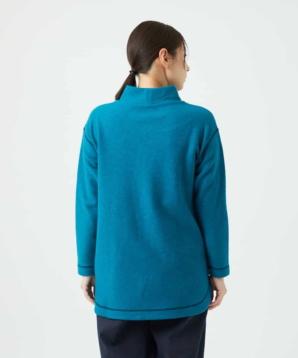 NHPAF18270 GIANNI LO GIUDICE(小さいサイズ)(メゾン ドゥ サンク) [日本製]ウールマイクロループスクランブル編みチュニックカットソー ブルー