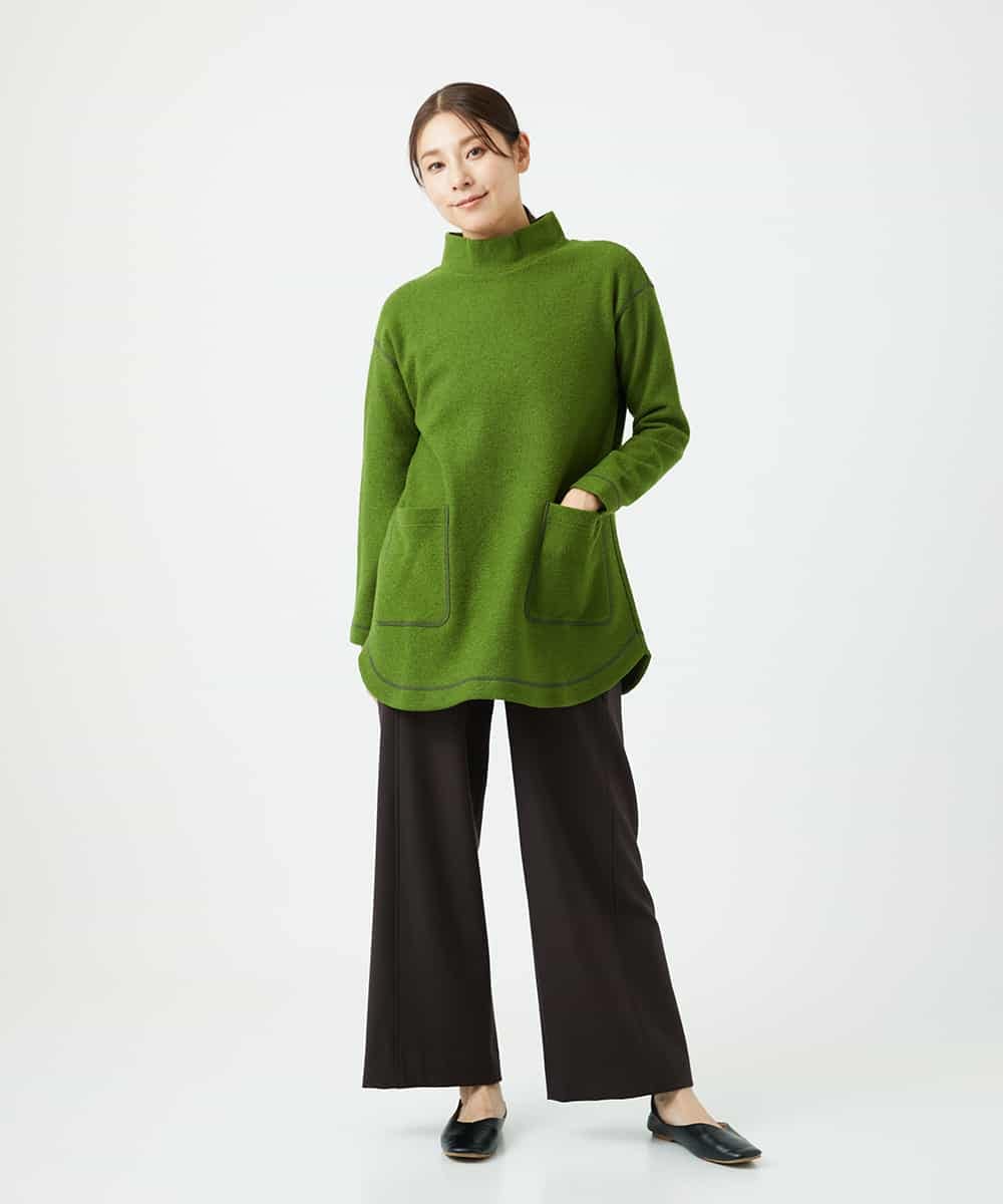 NHPAF18270 GIANNI LO GIUDICE(小さいサイズ)(メゾン ドゥ サンク) [日本製]ウールマイクロループスクランブル編みチュニックカットソー ブルー