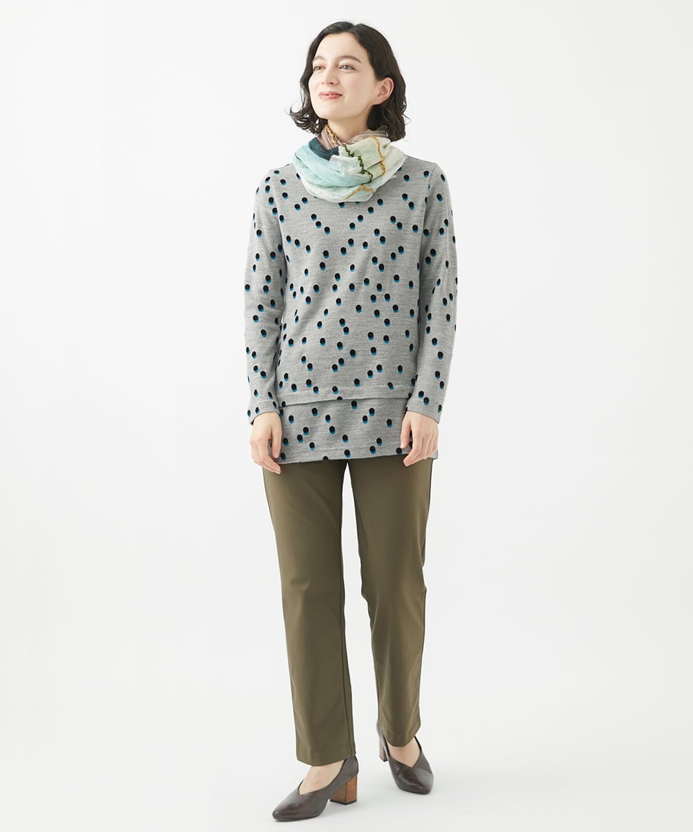 NHPCA01290 GIANNI LO GIUDICE(小さいサイズ)(メゾン ドゥ サンク) [日本製]フロッキードットプリントチュニックカットソー ライトグレー