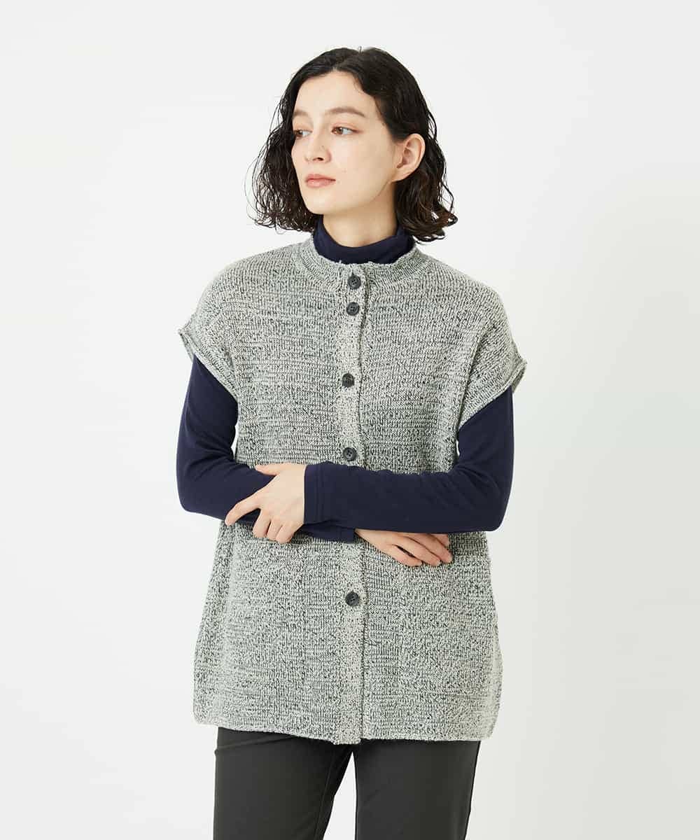 NHSAE12290 GIANNI LO GIUDICE(小さいサイズ)(メゾン ドゥ サンク) [日本製]シーレロングニットジレ ブラック系