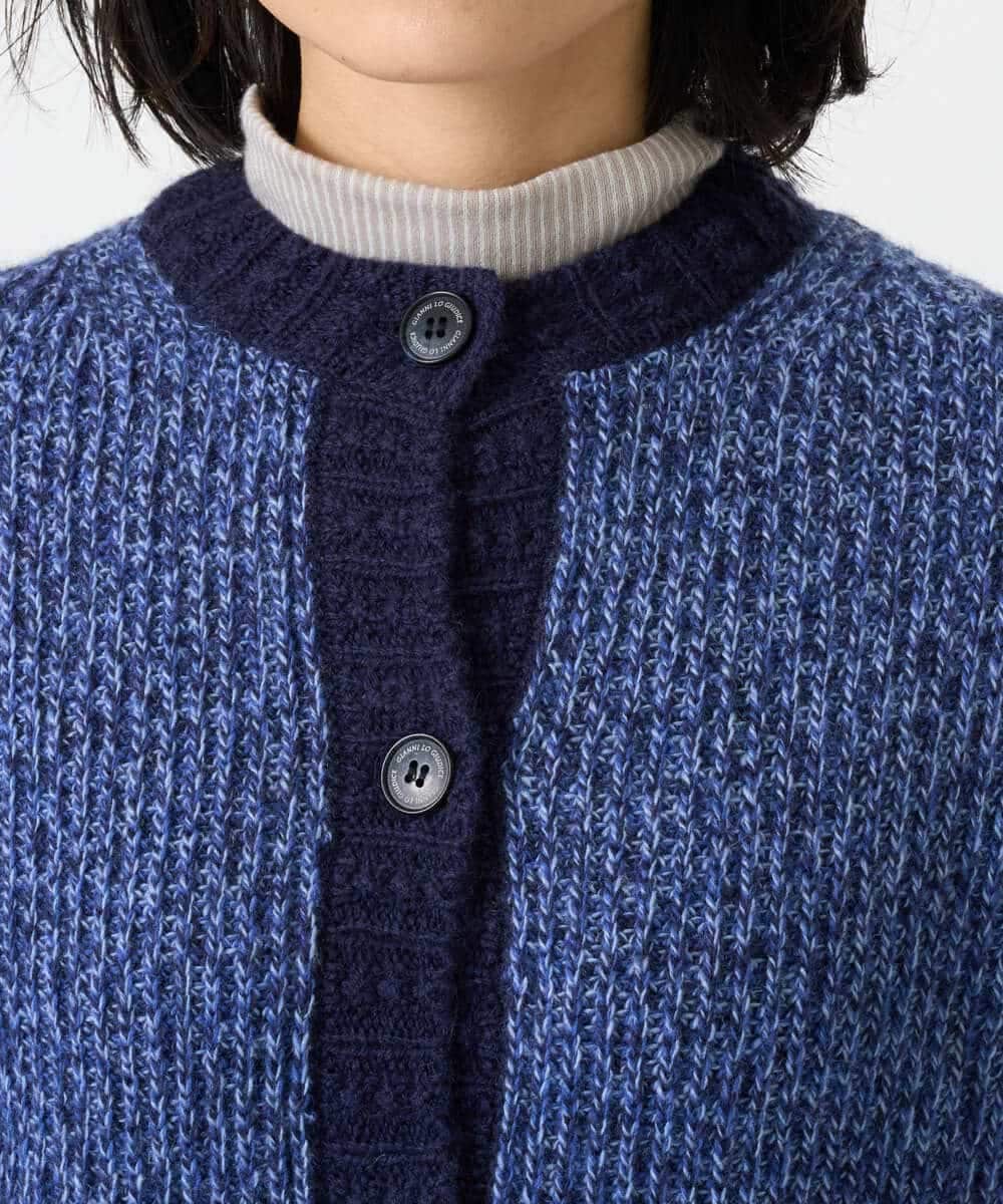 NHSAH41270 GIANNI LO GIUDICE(小さいサイズ)(メゾン ドゥ サンク) ミックスヤーンカーディガン ネイビー