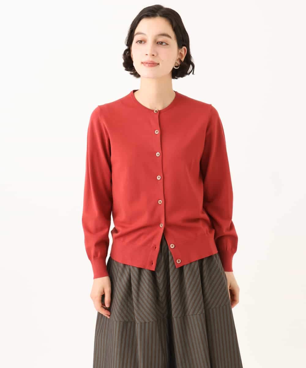 NHSAI80180 GIANNI LO GIUDICE(小さいサイズ)(メゾン ドゥ サンク) [アンサンブル対応]クルーネックニットカーディガン レッド（無地）