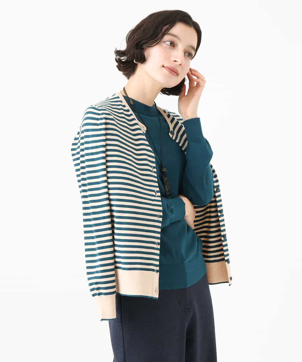 NHSAI80180 GIANNI LO GIUDICE(小さいサイズ)(メゾン ドゥ サンク) [アンサンブル対応]クルーネックニットカーディガン グレー（無地）