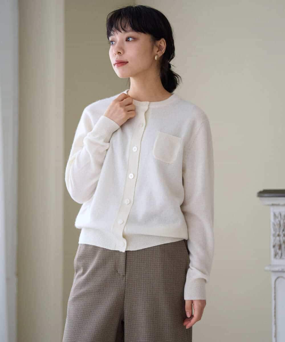 NHSAI87390 GIANNI LO GIUDICE(小さいサイズ)(メゾン ドゥ サンク) カシミヤクルーネックカーディガン ブルー