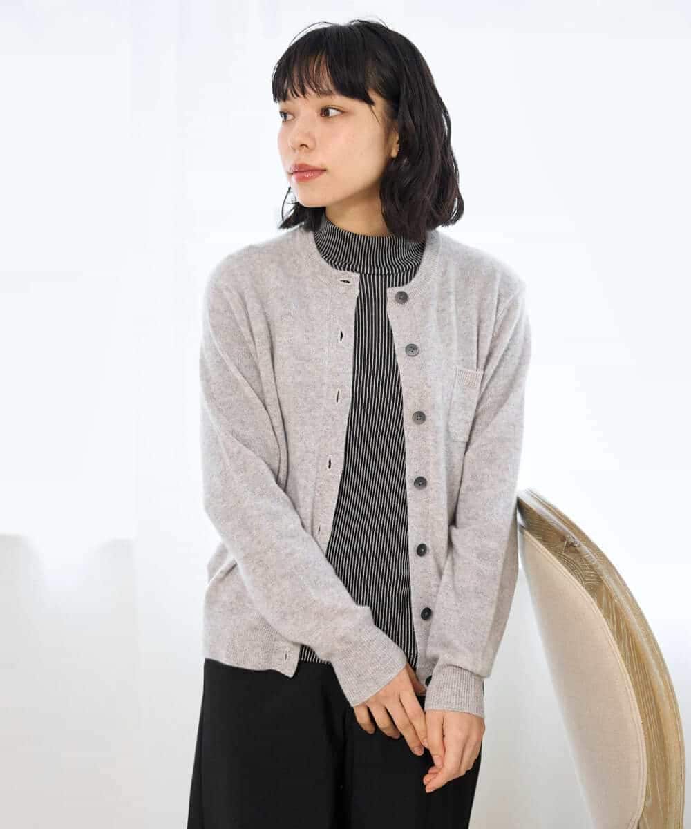 NHSAI87390 GIANNI LO GIUDICE(小さいサイズ)(メゾン ドゥ サンク) カシミヤクルーネックカーディガン ブルー