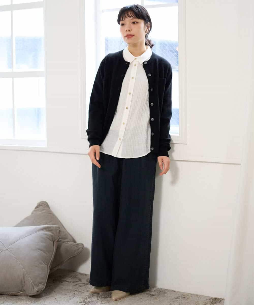NHSAI87390 GIANNI LO GIUDICE(小さいサイズ)(メゾン ドゥ サンク) カシミヤクルーネックカーディガン ブルー