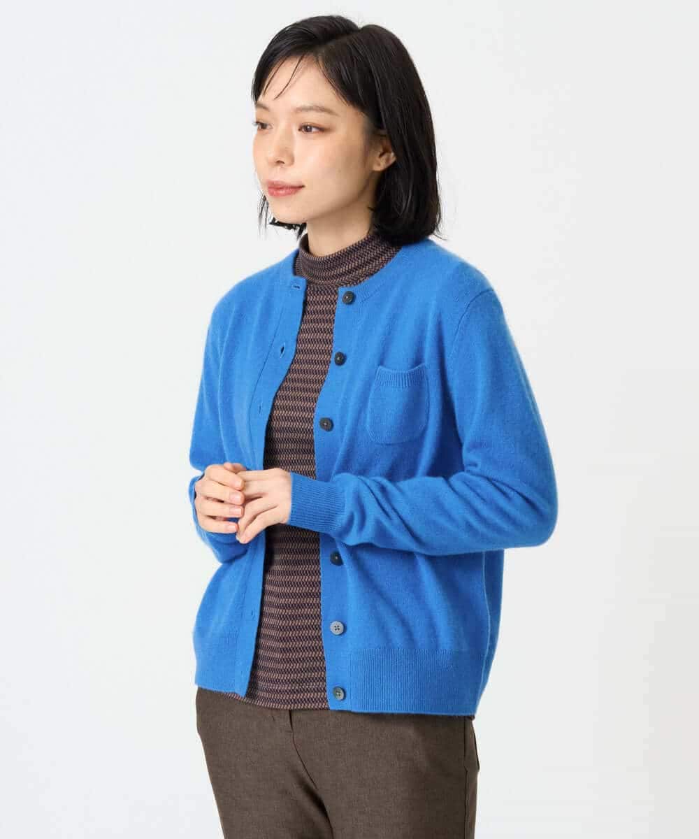NHSAI87390 GIANNI LO GIUDICE(小さいサイズ)(メゾン ドゥ サンク) カシミヤクルーネックカーディガン ブルー