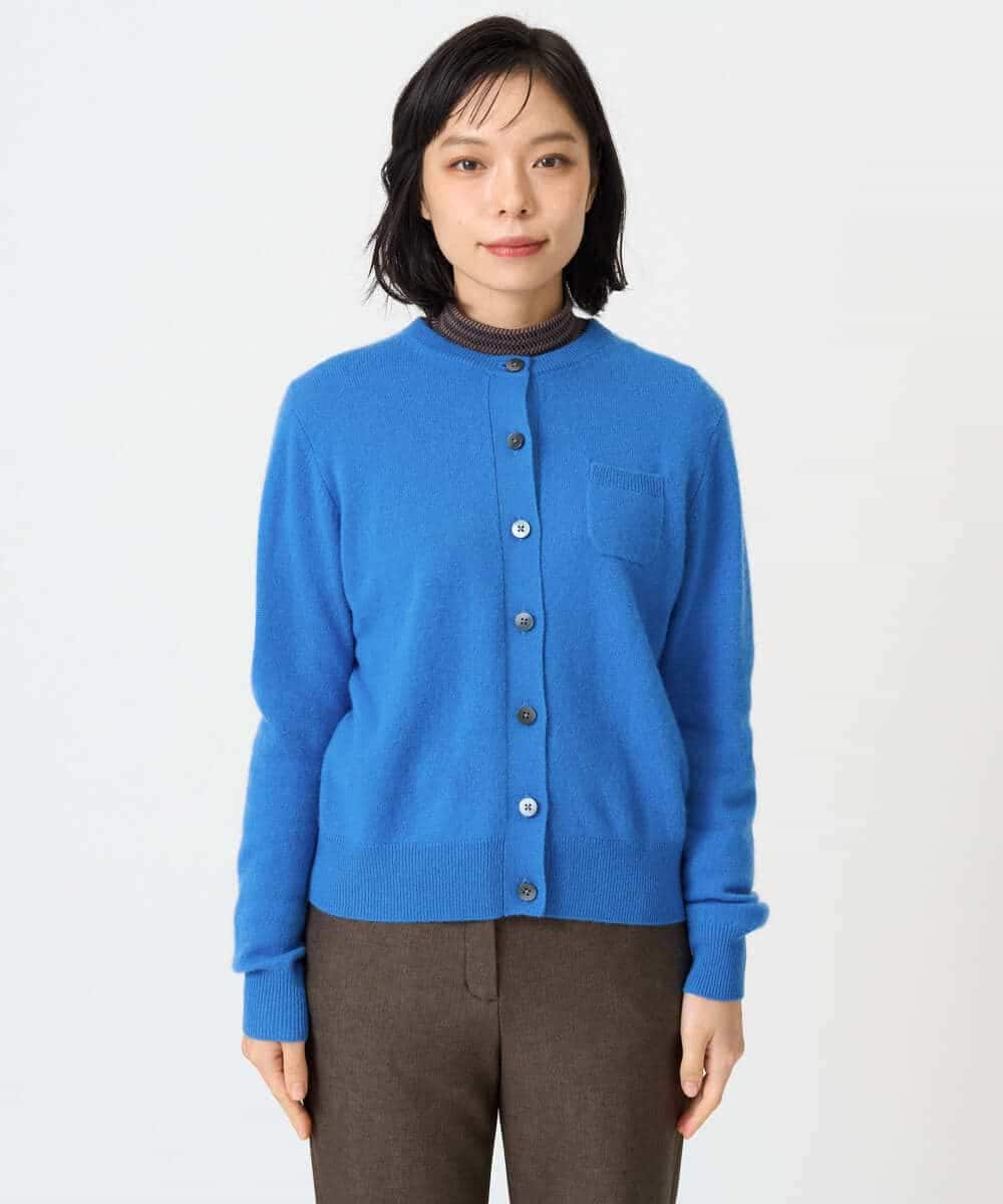 NHSAI87390 GIANNI LO GIUDICE(小さいサイズ)(メゾン ドゥ サンク) カシミヤクルーネックカーディガン ブルー