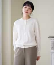 NHSAI87390 GIANNI LO GIUDICE(小さいサイズ)(メゾン ドゥ サンク) カシミヤクルーネックカーディガン ホワイト