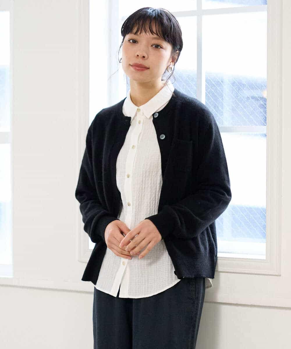 NHSAI87390 GIANNI LO GIUDICE(小さいサイズ)(メゾン ドゥ サンク) カシミヤクルーネックカーディガン ブラック