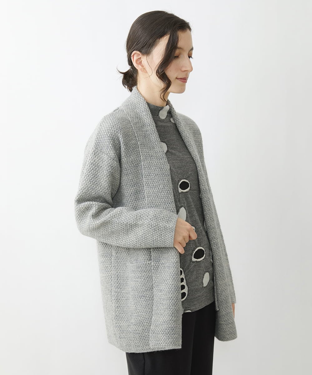 NHSAV41330 GIANNI LO GIUDICE(小さいサイズ)(メゾン ドゥ サンク) [洗える]ツイーディーカノコニットコーディガン グレー