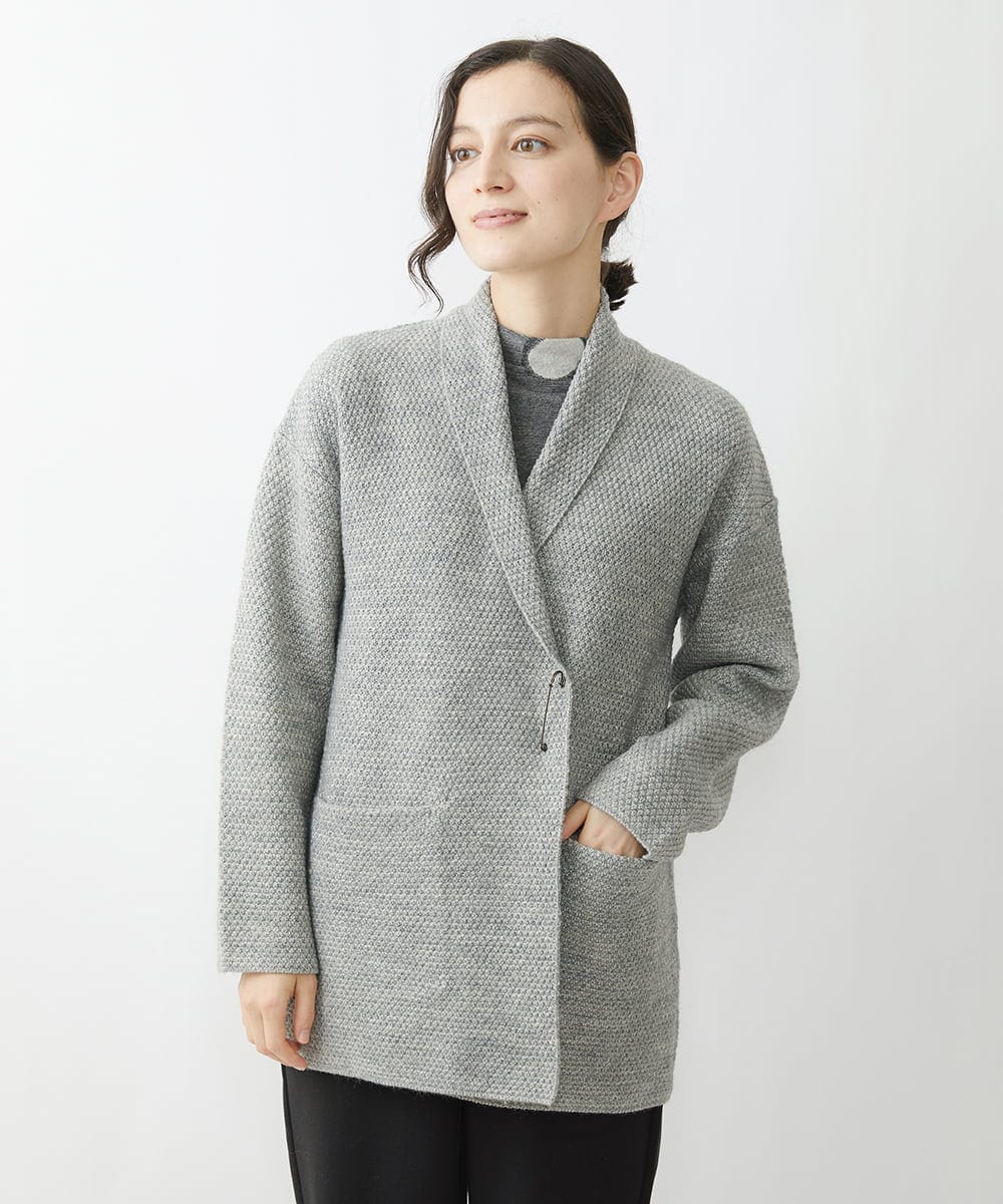 NHSAV41330 GIANNI LO GIUDICE(小さいサイズ)(メゾン ドゥ サンク) [洗える]ツイーディーカノコニットコーディガン グレー