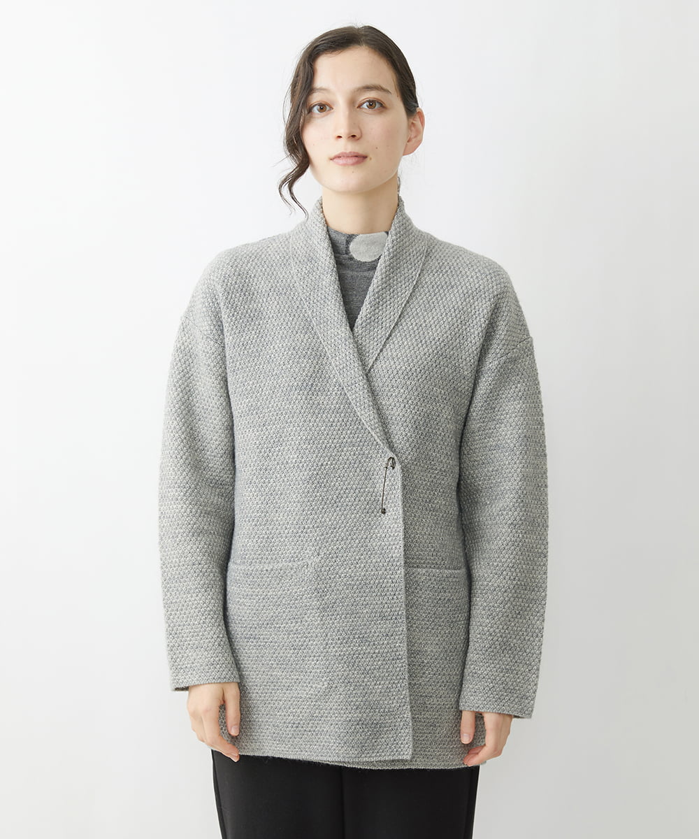 NHSAV41330 GIANNI LO GIUDICE(小さいサイズ)(メゾン ドゥ サンク) [洗える]ツイーディーカノコニットコーディガン グレー