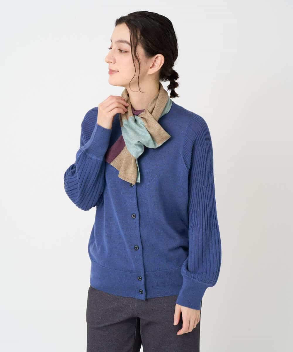 NHSCE50270 GIANNI LO GIUDICE(小さいサイズ)(メゾン ドゥ サンク) ウール混リブニットカーディガン ブルー