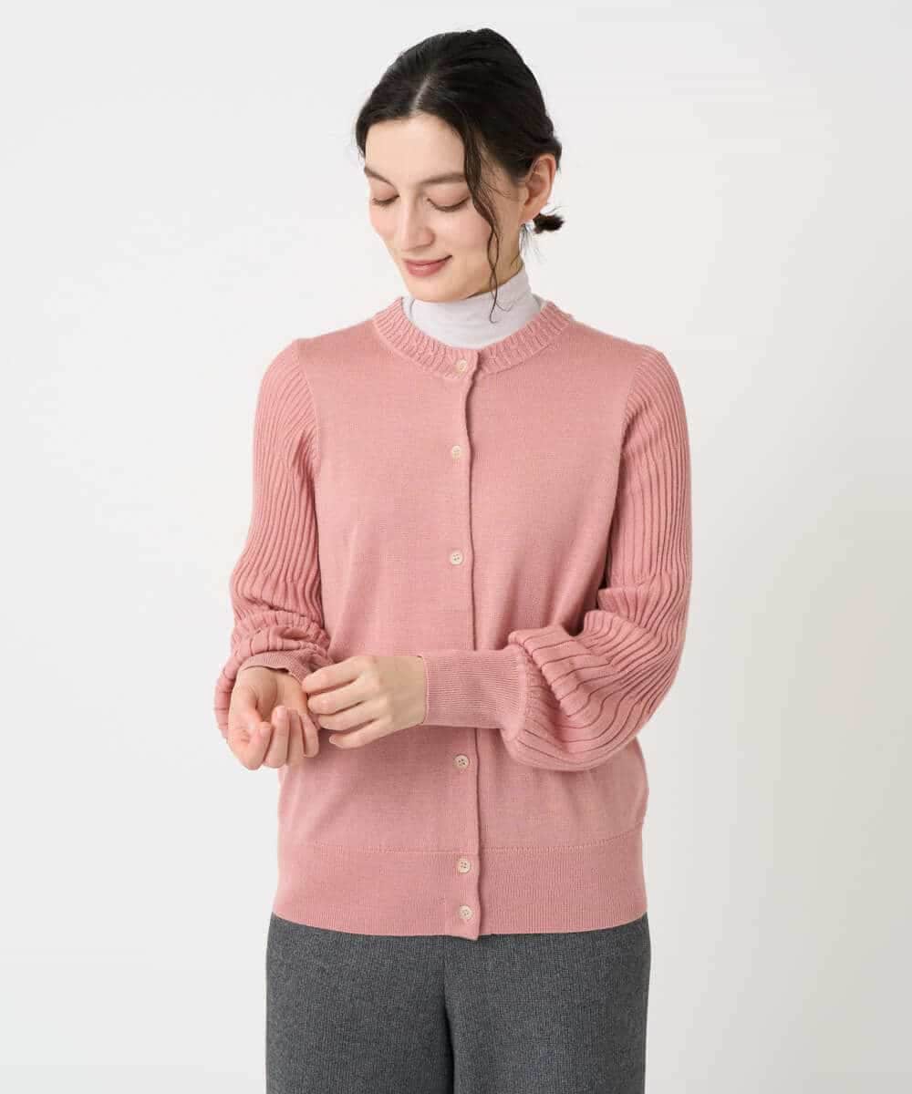 NHSCE50270 GIANNI LO GIUDICE(小さいサイズ)(メゾン ドゥ サンク) ウール混リブニットカーディガン ブルー