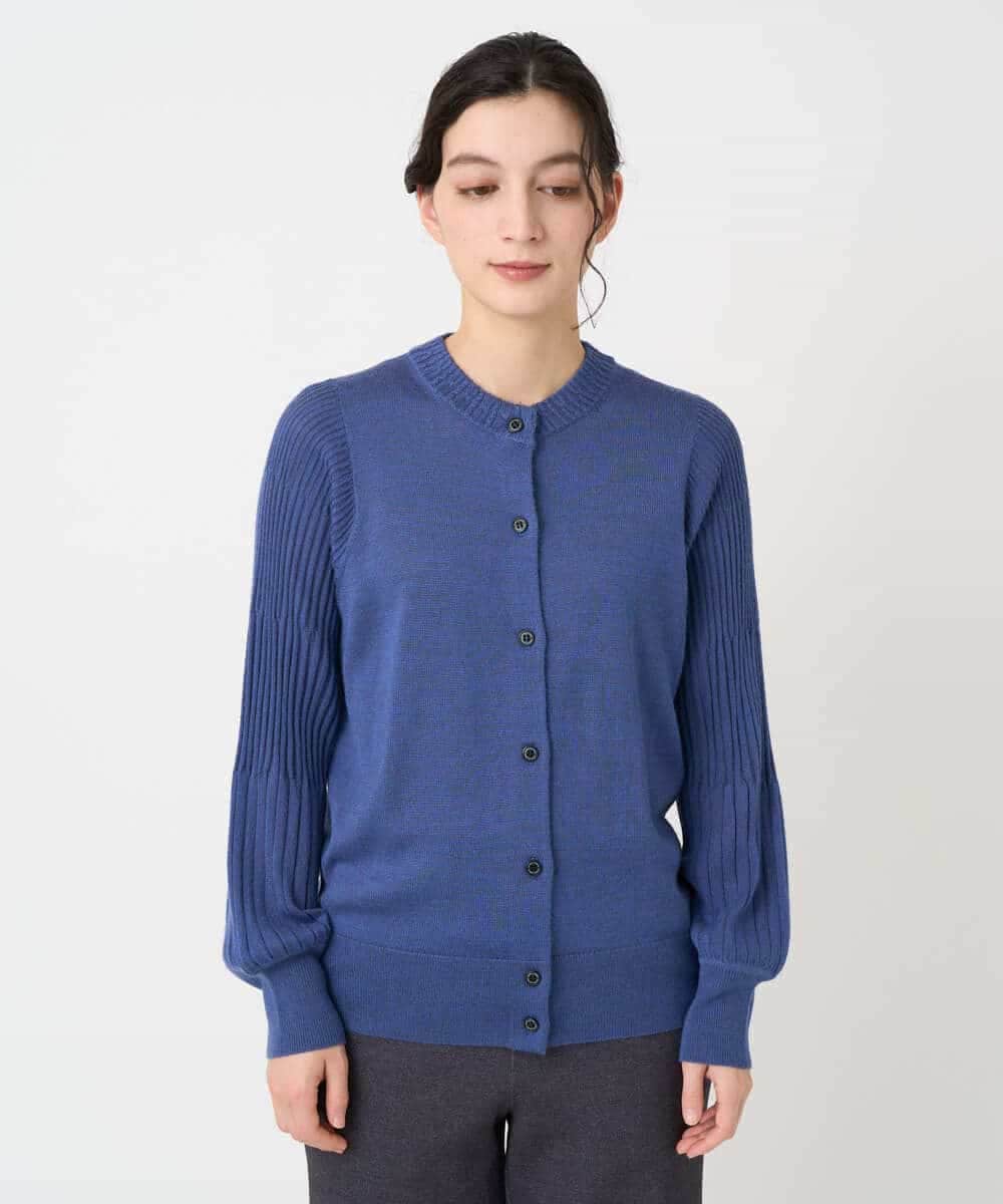 NHSCE50270 GIANNI LO GIUDICE(小さいサイズ)(メゾン ドゥ サンク) ウール混リブニットカーディガン ブルー