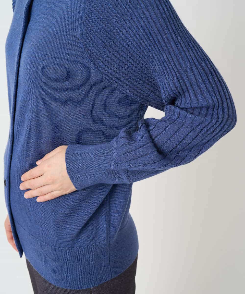 NHSCE50270 GIANNI LO GIUDICE(小さいサイズ)(メゾン ドゥ サンク) ウール混リブニットカーディガン ブルー