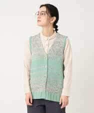 NHSCF50240 GIANNI LO GIUDICE(小さいサイズ)(メゾン ドゥ サンク) カスリパネルボーダーニットベスト グリーン