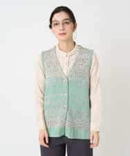 NHSCF50240 GIANNI LO GIUDICE(小さいサイズ)(メゾン ドゥ サンク) カスリパネルボーダーニットベスト グリーン