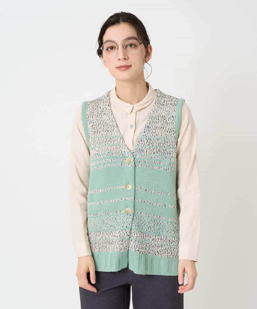 NHSCF50240 GIANNI LO GIUDICE(小さいサイズ)(メゾン ドゥ サンク) カスリパネルボーダーニットベスト グリーン